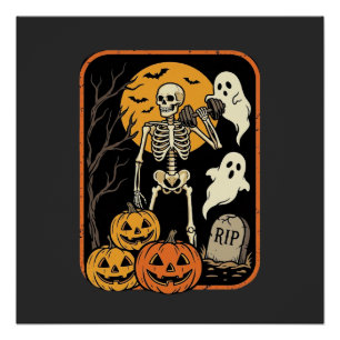 Póster Fitness Halloween Esqueleto Fantasma Abóbora Trein