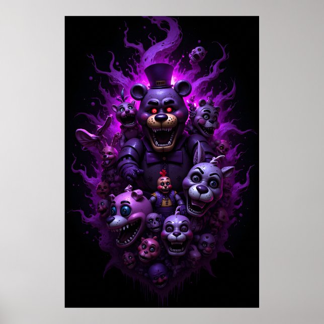 Poster Five Nights at Freddys Animatronics with Purple  (Frente)
