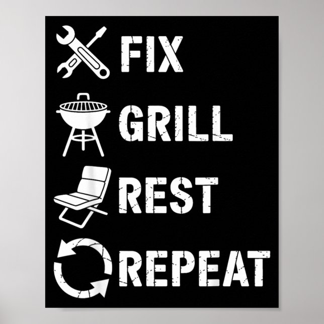 Poster Fix Grill Rest Repeat Handyman BBQ Dad Life 5 (Frente)