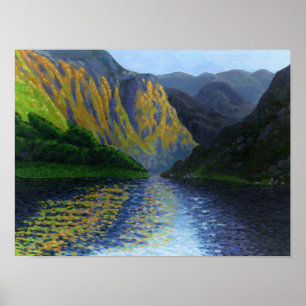Poster Fjord norueguês se aproximando do pôr do sol