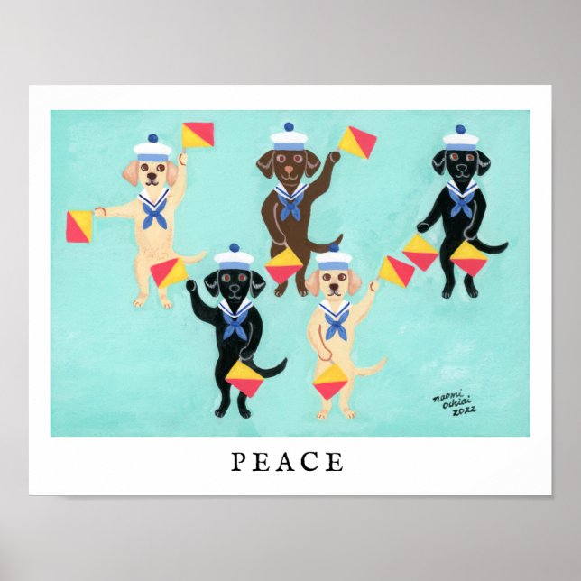Poster Flag Semaphore Labradors sending message of PEACE (Frente)