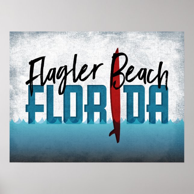Poster Flagler Beach Surfboard Surfe na Flagler Beach (Frente)