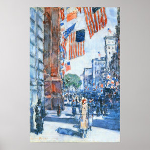Póster Flags Fifth Avenue de Childe Hassam, Arte Antigo