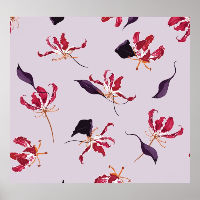 Poster Flame Lily: Padrão Floral De Jardim. (Frente)