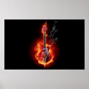 Poster flamejante da guitarra