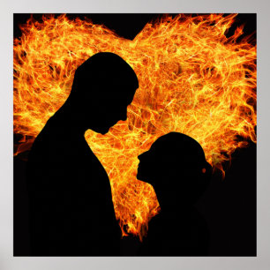 Poster flamejante do dia dos namorados do coraçã