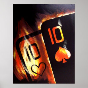 Poster flamejante do póquer dos dez do bolso por