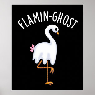 Poster Flamin-ghost Funny Flamingo Ghost Pun Dark BG