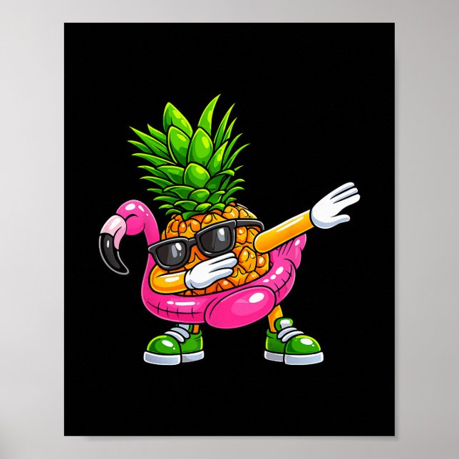 Poster Flamingo Aloha Havaí Tropical Abacaxi Dançando V (Frente)