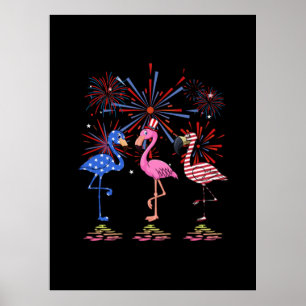 Poster Flamingo American Flag para 4 de julho