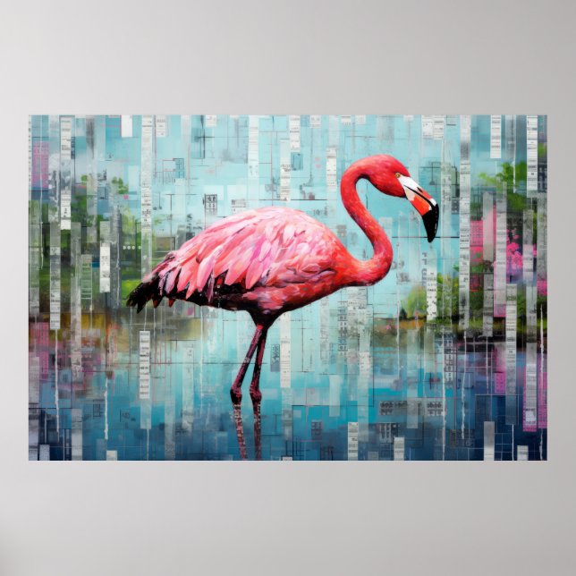 Poster Flamingo Animal Bird Art Decaint (Frente)