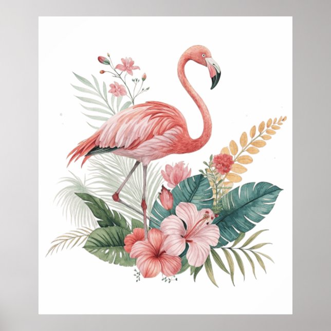 Poster Flamingo Com Flores (Frente)