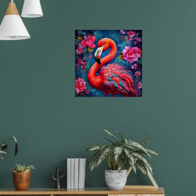 Poster Flamingo com flores (Sala de Estar 1)