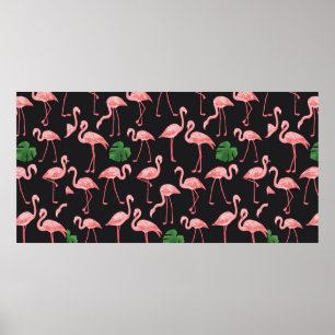 Poster flamingo com folhas de palma de monstera.