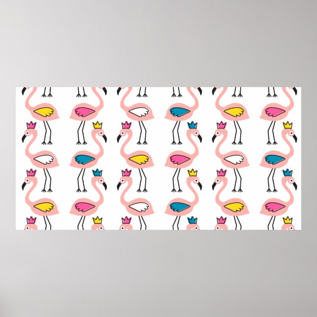 Poster Flamingo com padrão uniforme da coroa. (Frente)