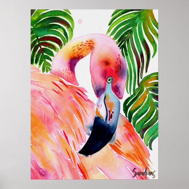 Poster Flamingo Cor-de-Água Rosa (Frente)