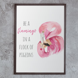 Poster Flamingo, Cor de Água Rosa Moderna, Com Citação