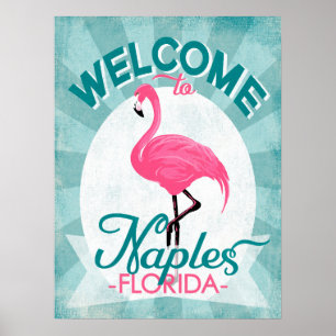 Poster Flamingo cor-de-rosa de Nápoles Florida - vintage