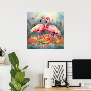 Poster Flamingo cor-de-rosa-praia