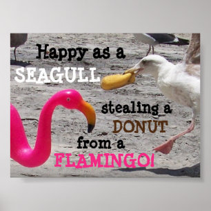 Poster Flamingo, cor-de-rosa, Rosquinha de Seagull, Humor