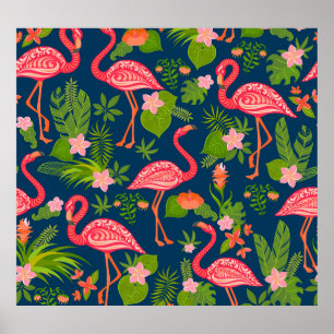 Poster Flamingo Cor-de-Rosa: Vintage com Turquesa Strike