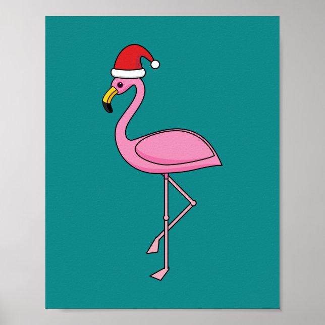 Poster Flamingo de Natal com Santa Hat (Frente)