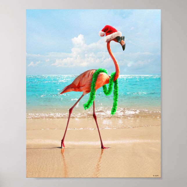 Poster Flamingo de Natal na Praia (Frente)