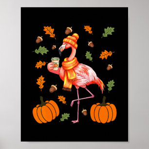 Poster Flamingo de Outono, Tempero de Abóbora, Folhas de 