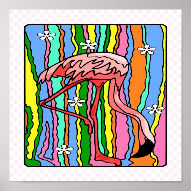 Póster Flamingo de potência de flores (Frente)