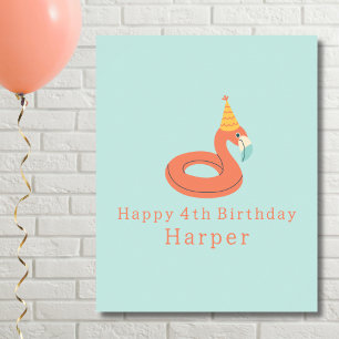 Poster flamingo de verão boia crianças festa de aniversár