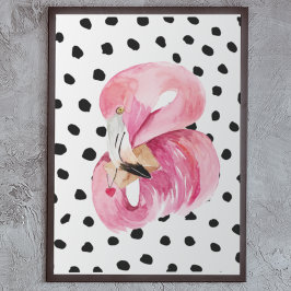Poster Flamingo e pontos cor-de-água rosa moderna