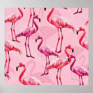 Poster Flamingo Elegance: Padrão de Pássaro Rosa.
