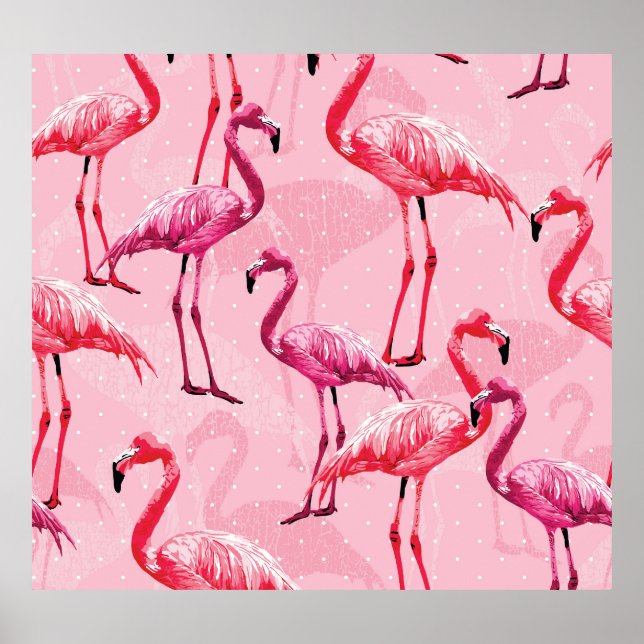 Poster Flamingo Elegance: Padrão de Pássaro Rosa. (Frente)