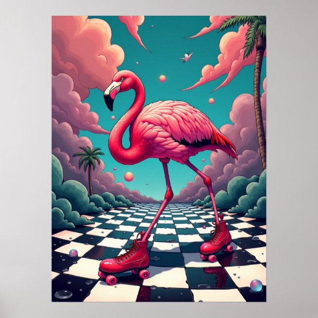 Poster Flamingo em um Rink do Cilindro do Sonho: Retro Su (Frente)