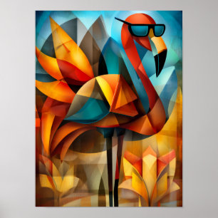 Poster Flamingo Encantador – Cubismo Legal com Óculos de
