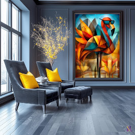 Poster Flamingo Encantador – Cubismo Legal com Óculos de 