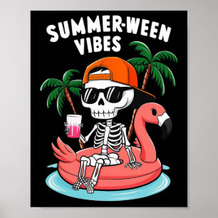Poster Flamingo Esqueleto Divertido Vibrações Summerween 