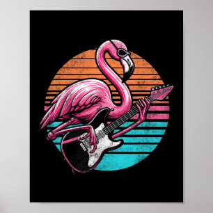 Poster Flamingo Estilo Vintage Tocando Rock And Rol De Gu