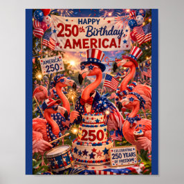 Poster Flamingo Feliz 250º Aniversário América 4 de Julho