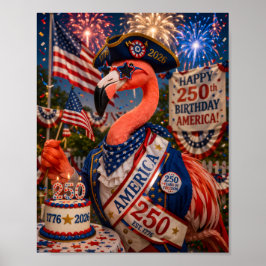 Poster Flamingo Feliz 250º Aniversário América 4 de Julho