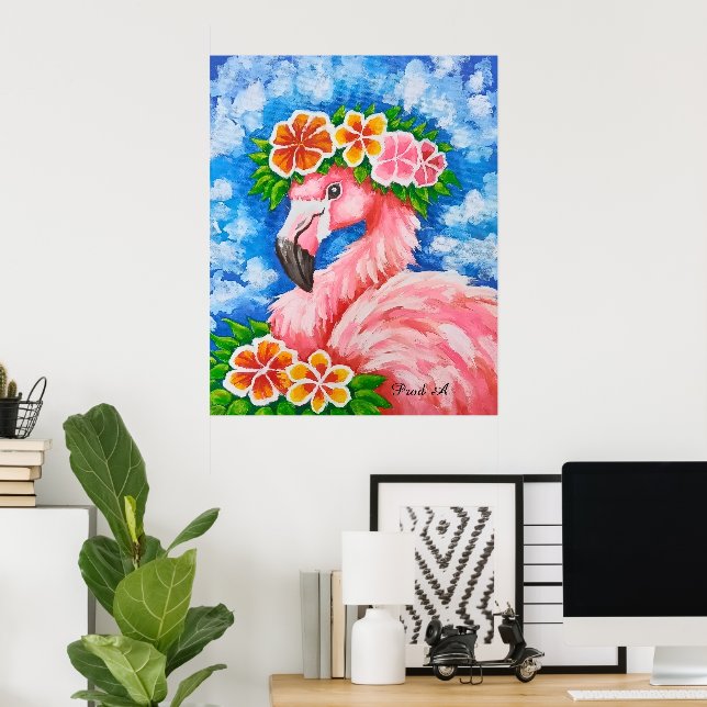 Poster Flamingo Floral (Escritório em casa)