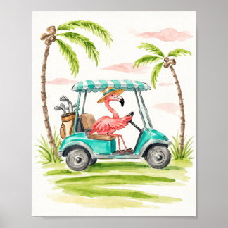 Poster Flamingo Golf Watercolor Art Print