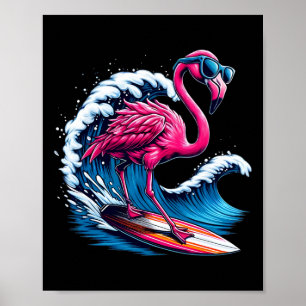 Poster Flamingo Havaiano Surf Beach Verão Onda 