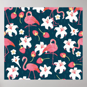 Poster Flamingo Lily: Design Tropical Vintage.