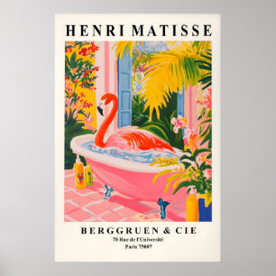 Poster Flamingo na Banheira Arte Impressa Banheiro Engraç