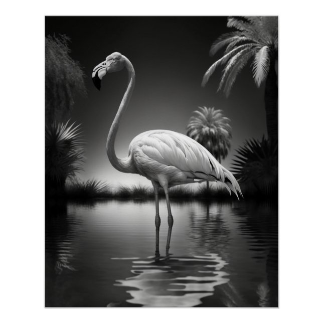 Póster Flamingo numa Piscina (Frente)