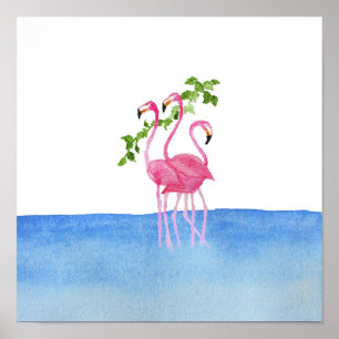 Póster Flamingo pintado mão da aguarela cor-de-rosa