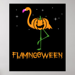 Poster Flamingo Pumpkin Halloween Flamingween Pird Pink