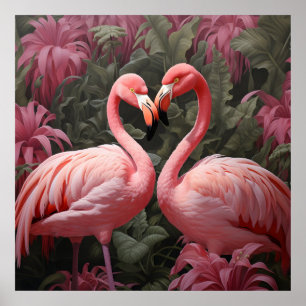 Poster Flamingo Romance, cor-de-rosa tropical