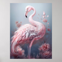 Flamingo Rosa Abstrato Surreal Bonito sobre Cinza